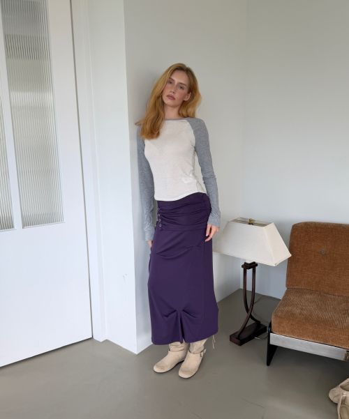 Shop (Women) Asura Snap Draped Skirt (Purple) A26FWSK105PPOS