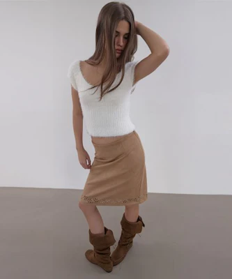 (Women) Asura Suede Punched Midi Skirt Beige - Elegant Beige Suede Midi Skirt with Punched Design A26FWSK106BGS Order (Women) Asura Suede Punched Midi Skirt Beige - Elegant Beige Suede Midi Skirt with Punched Design A26FWSK106BGS