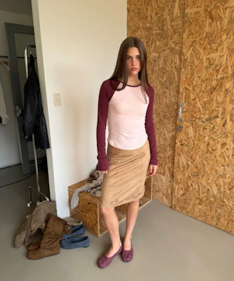 (Women) Asura Suede Punched Midi Skirt Beige - Elegant Beige Suede Midi Skirt with Punched Design A26FWSK106BGS Shop (Women) Asura Suede Punched Midi Skirt Beige - Elegant Beige Suede Midi Skirt with Punched Design A26FWSK106BGS