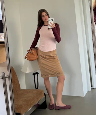 (Women) Asura Suede Punched Midi Skirt Beige - Elegant Beige Suede Midi Skirt with Punched Design A26FWSK106BGS Details for (Women) Asura Suede Punched Midi Skirt Beige - Elegant Beige Suede Midi Skirt with Punched Design A26FWSK106BGS