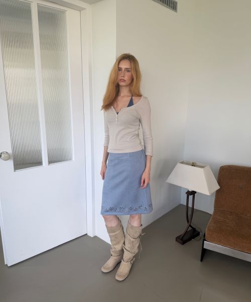 (Women) Asura Suede Punched Midi Skirt Blue A26FWSK108BLS
