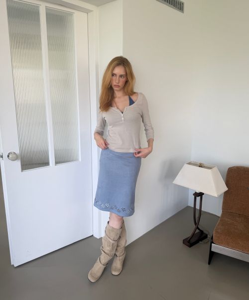 Order (Women) Asura Suede Punched Midi Skirt Blue A26FWSK108BLS