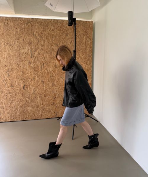 Lookbook (Women) Asura Suede Punched Midi Skirt Blue A26FWSK108BLS