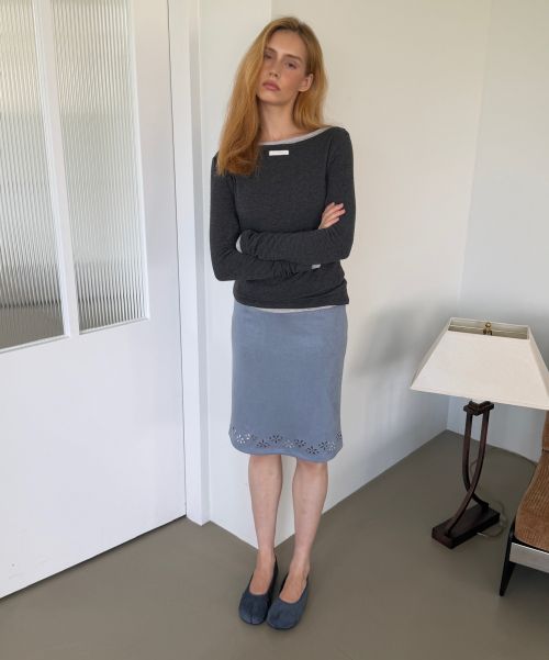 Purchase (Women) Asura Suede Punched Midi Skirt Blue A26FWSK108BLS