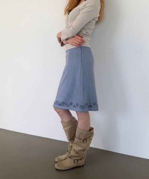 Details for (Women) Asura Suede Punched Midi Skirt Blue A26FWSK108BLS