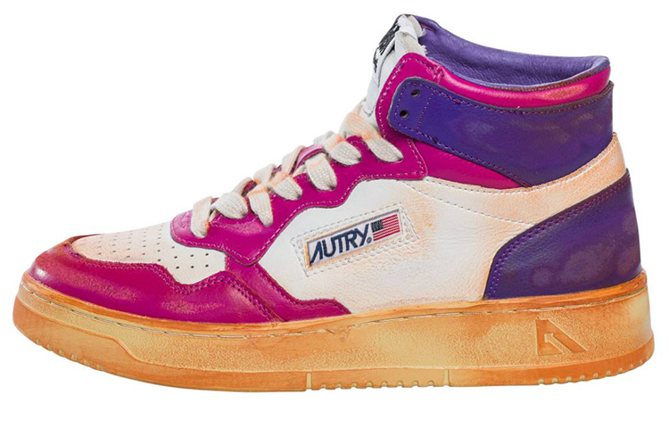(W) AUTRY High-Top Leather Sneakers 'Distressed White Blue Pink'