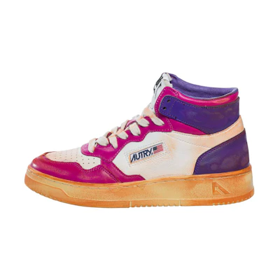 (W) AUTRY High-Top Leather Sneakers 'Distressed White Blue Pink'