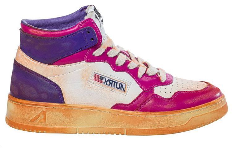 (W) AUTRY High-Top Leather Sneakers 'Distressed White Blue Pink' 圖 2