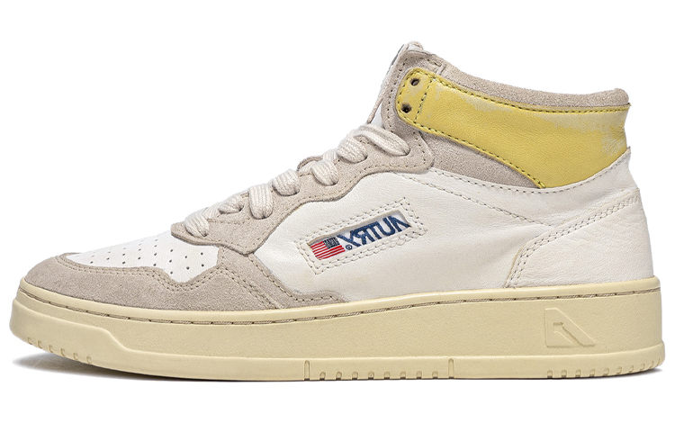 (Women) AUTRY High-Top Leather Sneakers 'White Yellow' AUMW-GS01