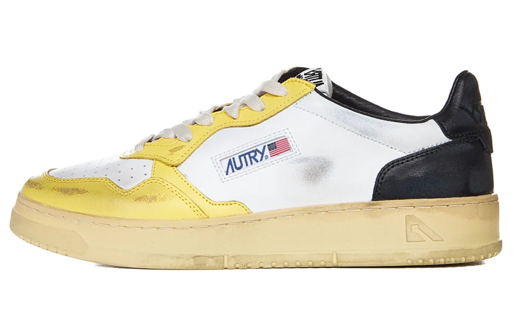 (Women) AUTRY Medalist Leather Low Super Vintage White Yellow Black AVLW-SV19