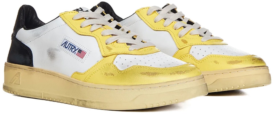 (Women) AUTRY Medalist Leather Low Super Vintage White Yellow Black AVLW-SV19 Order (Women) AUTRY Medalist Leather Low Super Vintage White Yellow Black AVLW-SV19