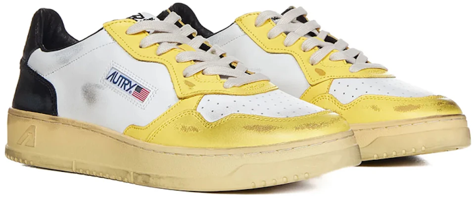 (Women) AUTRY Medalist Leather Low Super Vintage White Yellow Black AVLW-SV19 Order (Women) AUTRY Medalist Leather Low Super Vintage White Yellow Black AVLW-SV19
