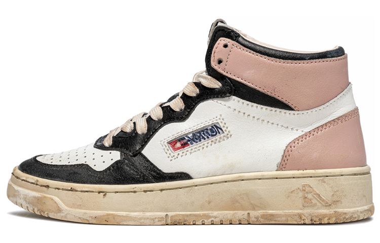 (Women) AUTRY Medalist Leather Mid Super Vintage White Pink Black AVMW-SV01