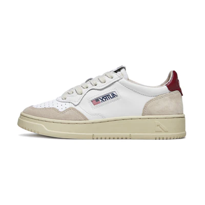 (W) AUTRY Medalist Low Leather and Suede 'White Beige Red'
