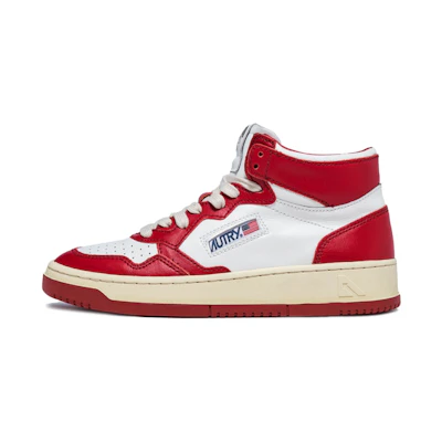 (W) AUTRY Medalist Mid Leather Sneakers Two-Toned 'White Red'
