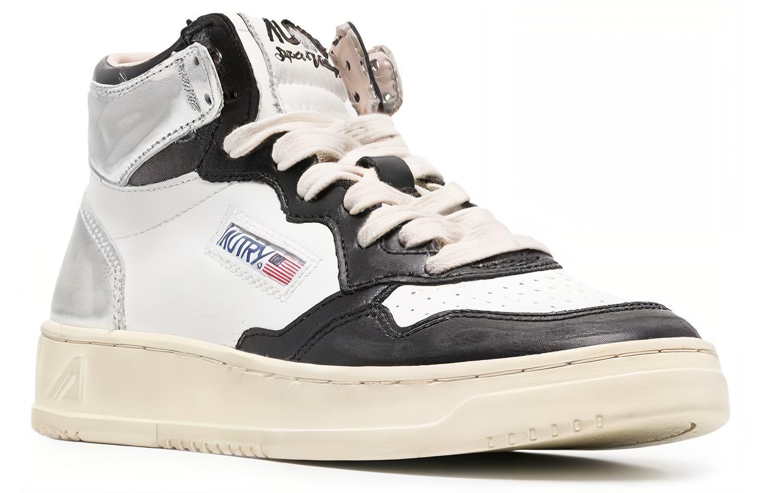 (W) AUTRY Mid-Top Leather 'White Black Silver Distressed' 圖 3