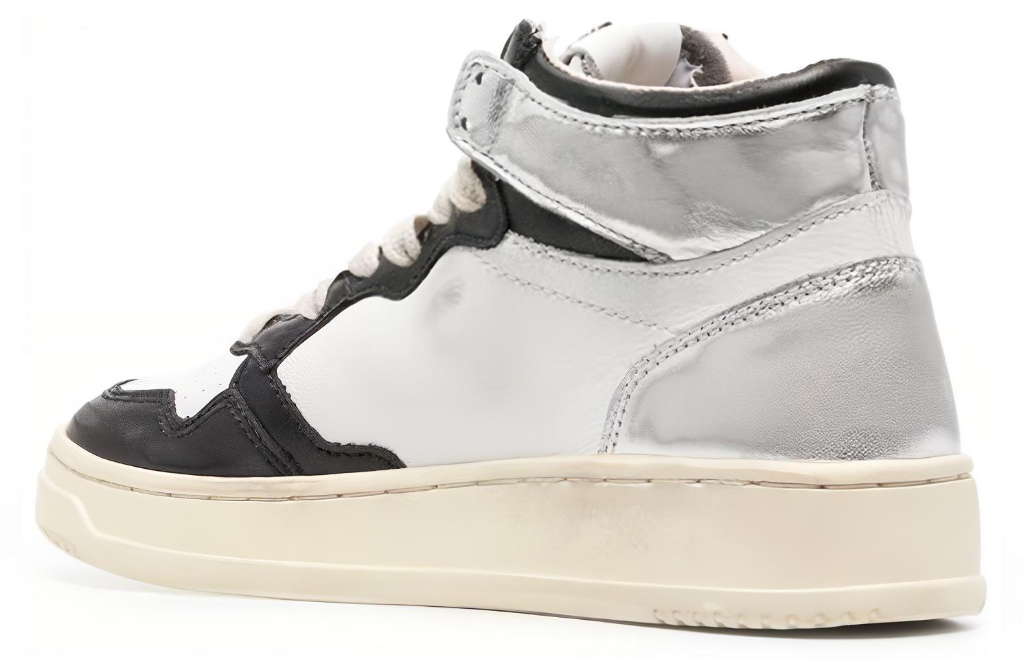 (W) AUTRY Mid-Top Leather 'White Black Silver Distressed' 圖 4