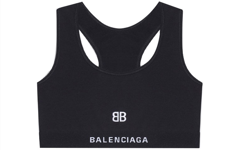 (Women) Balenciaga 3B Sports Icon Full-Cup Knitted Sports Bra Black. 6573763A8B81000