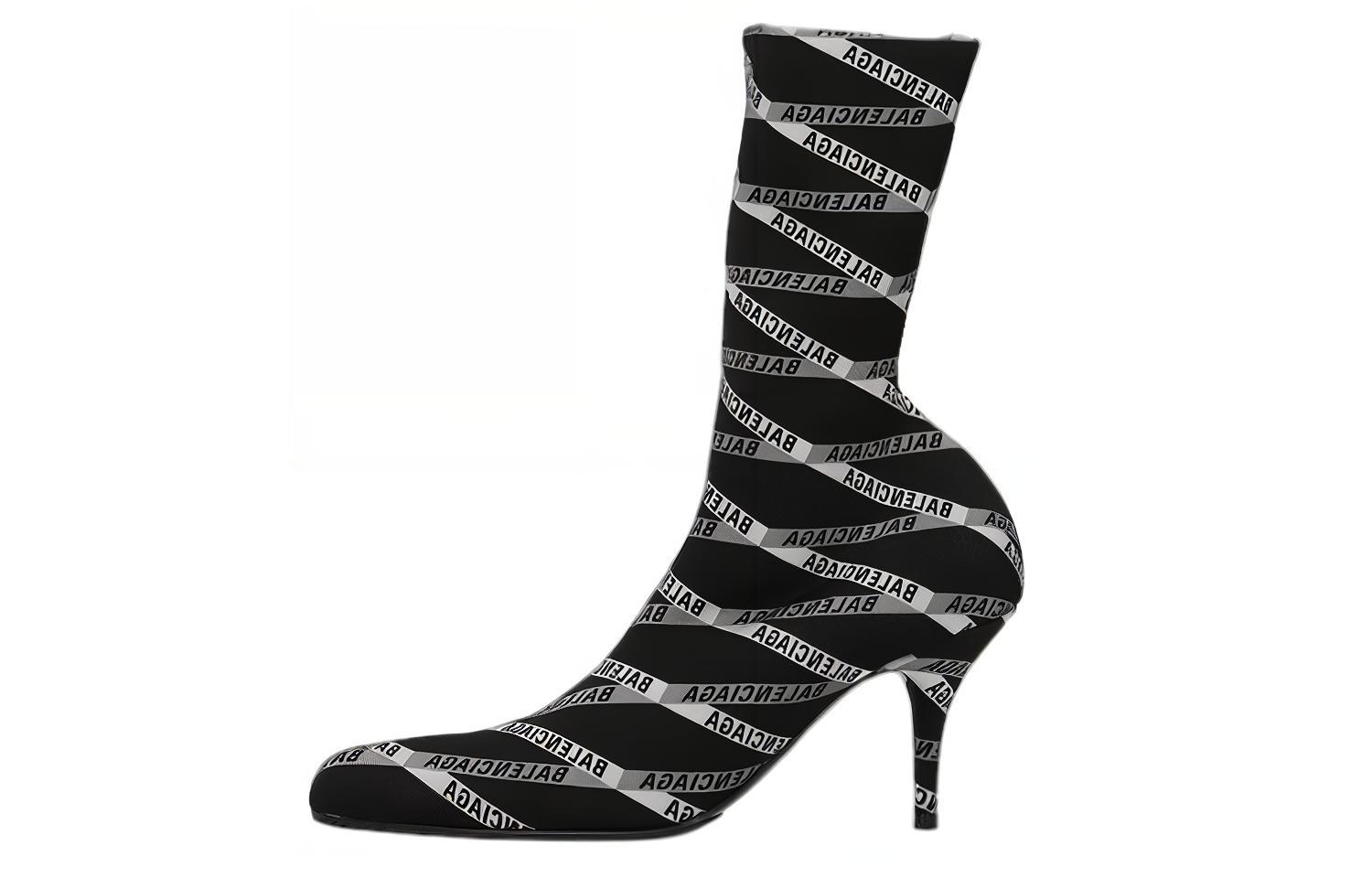 (Women) Balenciaga 80mm Monogram Logo Spandex Boots 'Black' 549784W1P601264