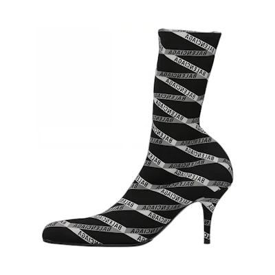 (W) Balenciaga 80mm Monogram Logo Spandex Boots 'Black'