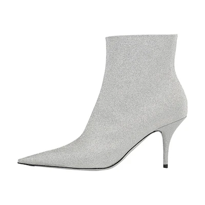 (W) Balenciaga 85mm Knife Glitter Boots 'Silver'