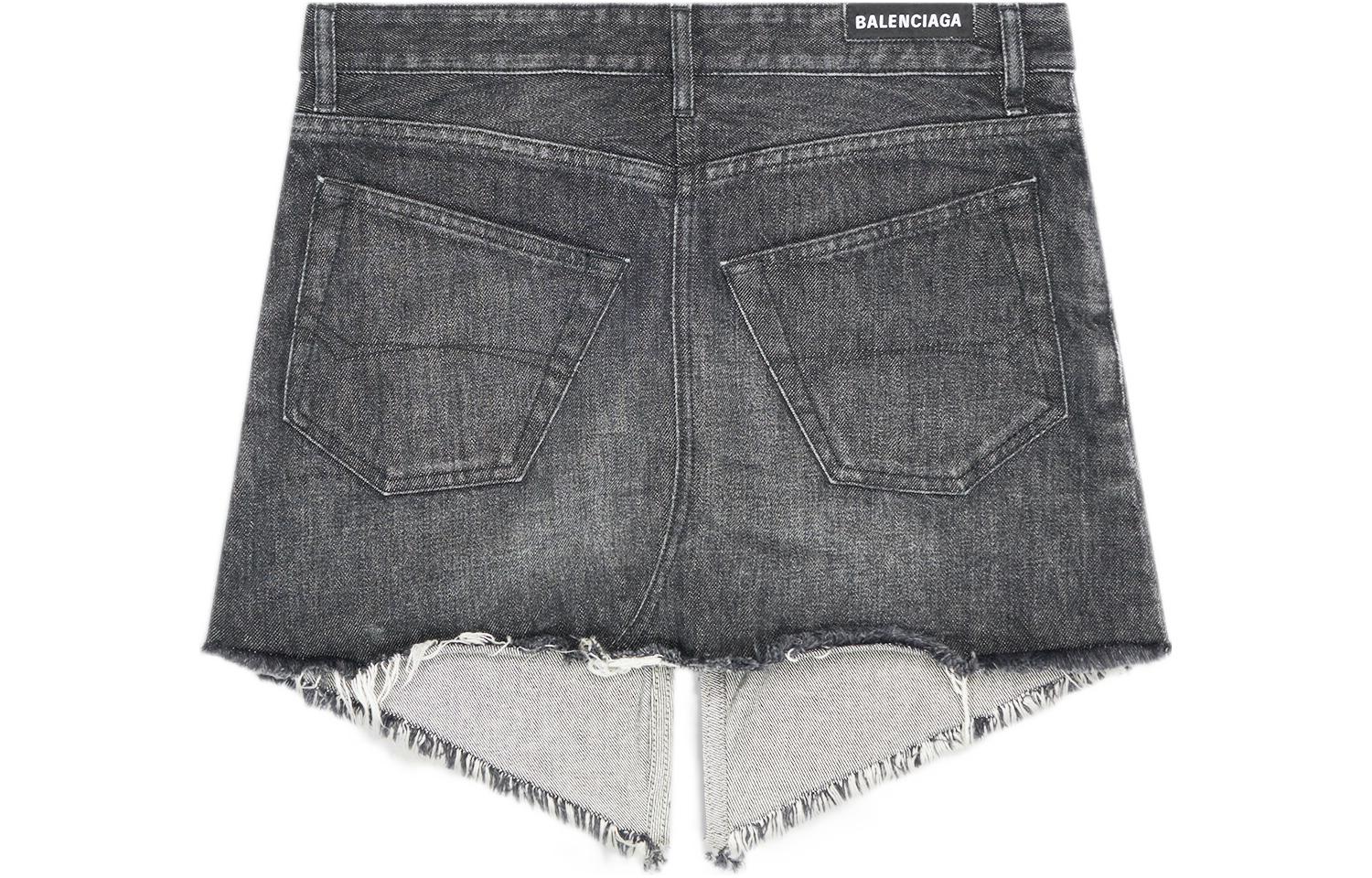 Lookbook (W) 발렌시아가 비대칭 컷아웃 데님 블랙 미니 스커트. 704541TXE061070