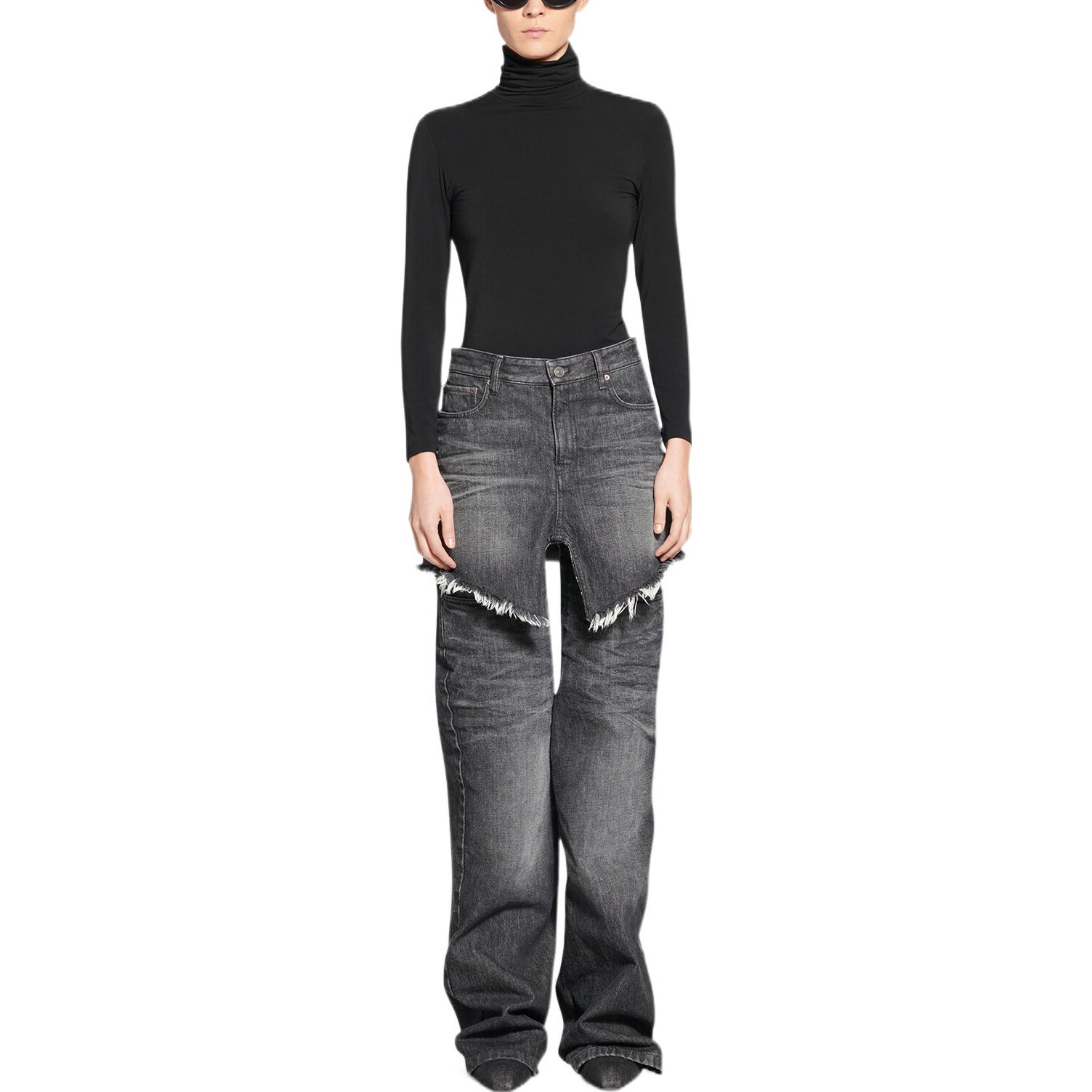 Shop (W) 발렌시아가 비대칭 컷아웃 데님 블랙 미니 스커트. 704541TXE061070