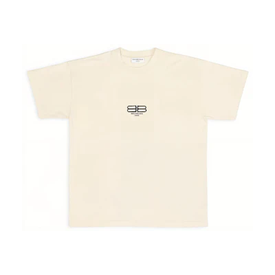 (Women) Balenciaga Beige Embroidered Logo Oversized T-Shirt FW22. 612965TMVG79069