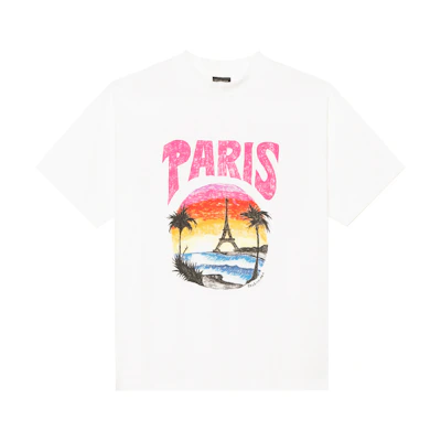 (Women) Balenciaga Beige Graphic Letter Beach Print T-Shirt Regular Fit. 764235TPVL99601