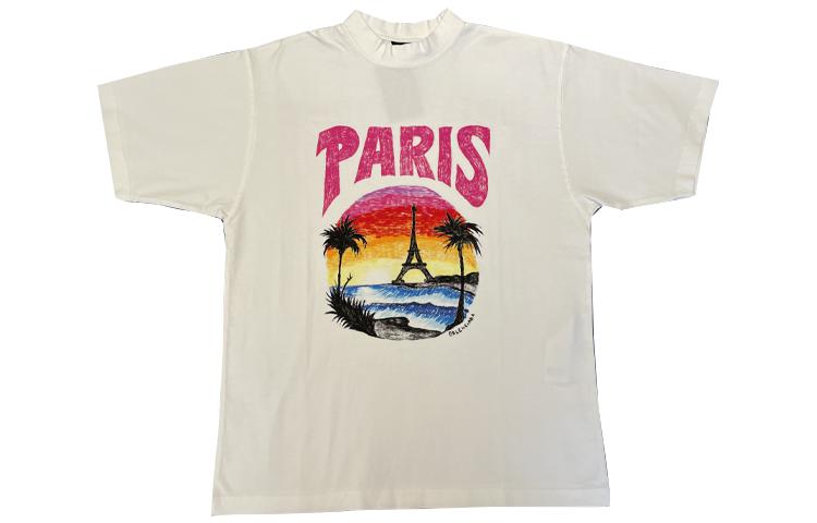 Order (Women) Balenciaga  Beige Graphic Letter Beach Print T-Shirt Regular Fit. 764235TPVL99601