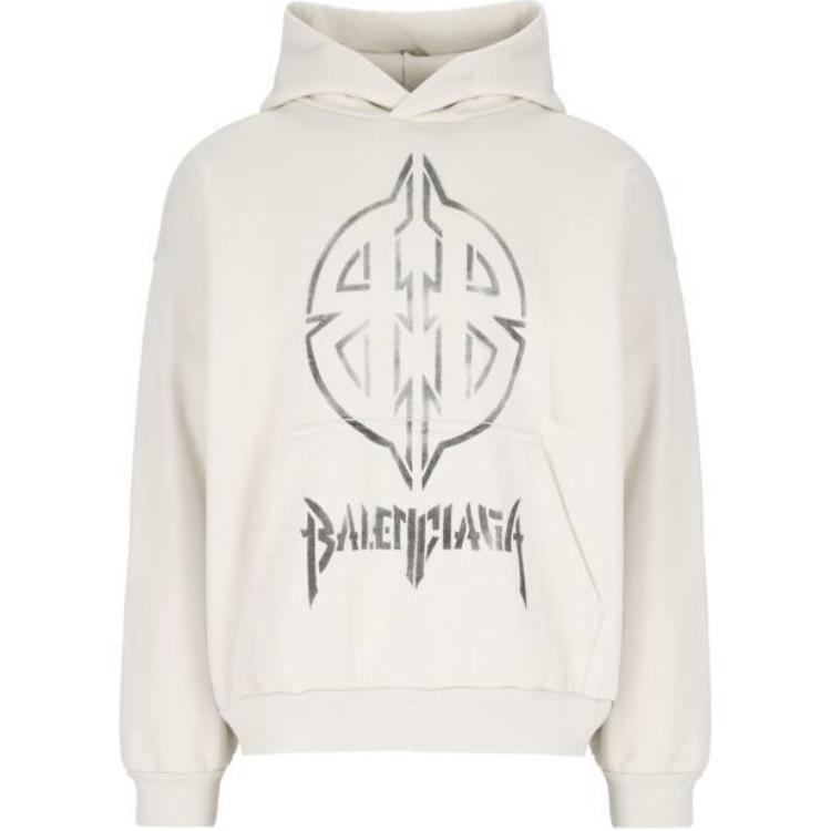 (Women) Balenciaga  Beige Graphic Print Pullover Hoodie Regular Fit. 767877TQVT39784