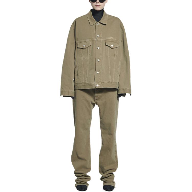 Shop (W) Balenciaga Jaket Denim Oversized Beige dengan Poket Lelaki/Wanita. 681804TJW940260