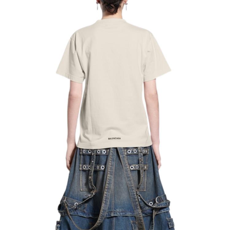 Shop (Women) Balenciaga  Beige Slim Fit Crew Neck Casual T-Shirt. 670943TLVH90905