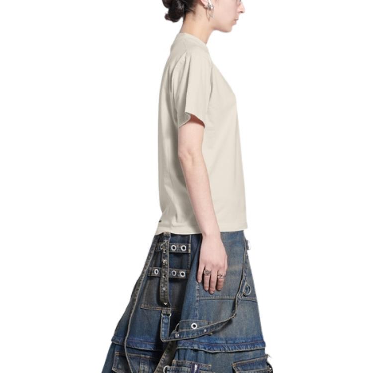 Purchase (Women) Balenciaga  Beige Slim Fit Crew Neck Casual T-Shirt. 670943TLVH90905