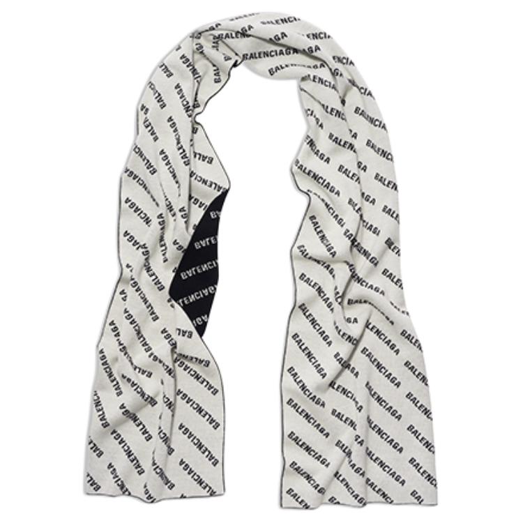 Shop (W) 巴黎世家黑白羊毛Logo印花围巾 736595T16661070