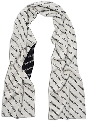 (W) 巴黎世家黑白羊毛Logo印花围巾 736595T16661070 Shop (W) 巴黎世家黑白羊毛Logo印花围巾 736595T16661070