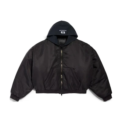 (Women) Balenciaga Black Cropped Zip Hoodie Jacket with Logo. 805512TRO511000