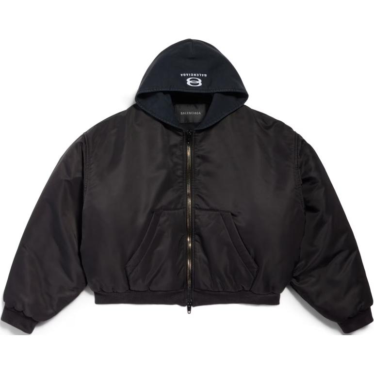 (Women) Balenciaga  Black Cropped Zip Hoodie Jacket with Logo. 805512TRO511000 圖 2