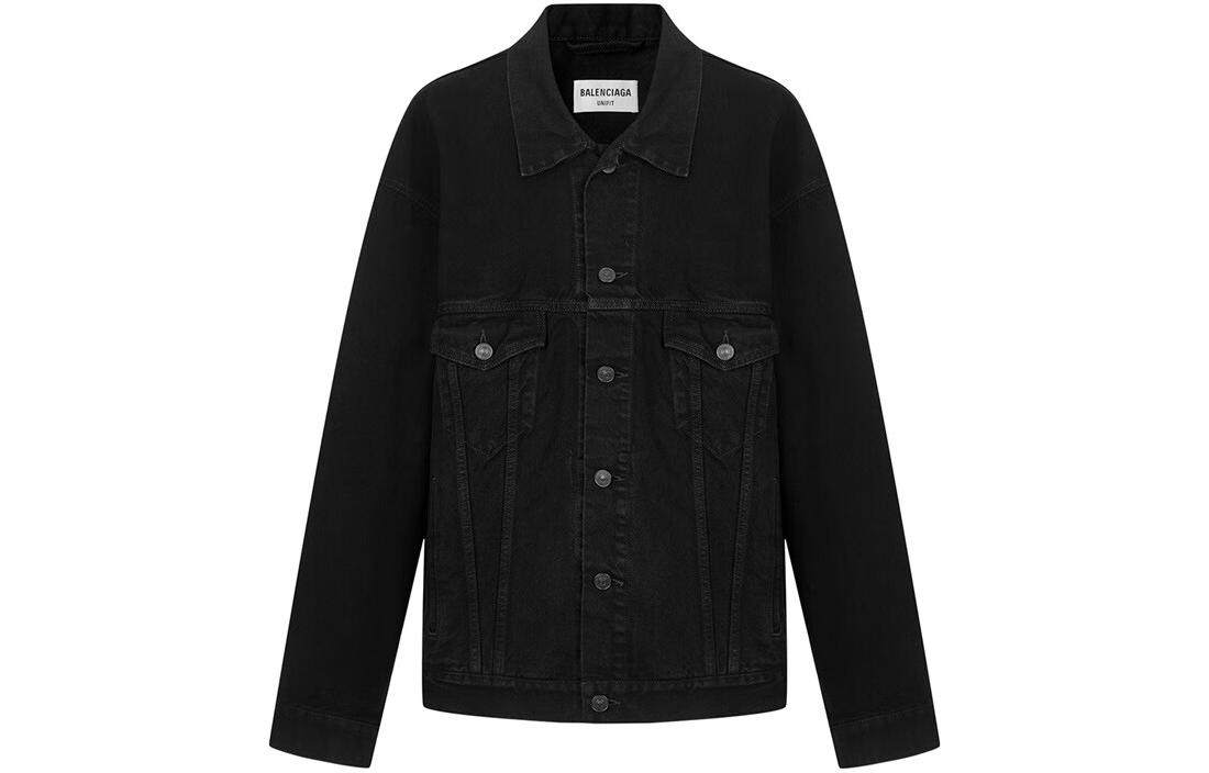 (Women) Balenciaga  Black Denim Jacket with Logo Letter Print. 675206TEW050110