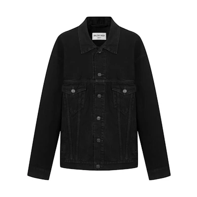 (Women) Balenciaga Black Denim Jacket with Logo Letter Print. 675206TEW050110