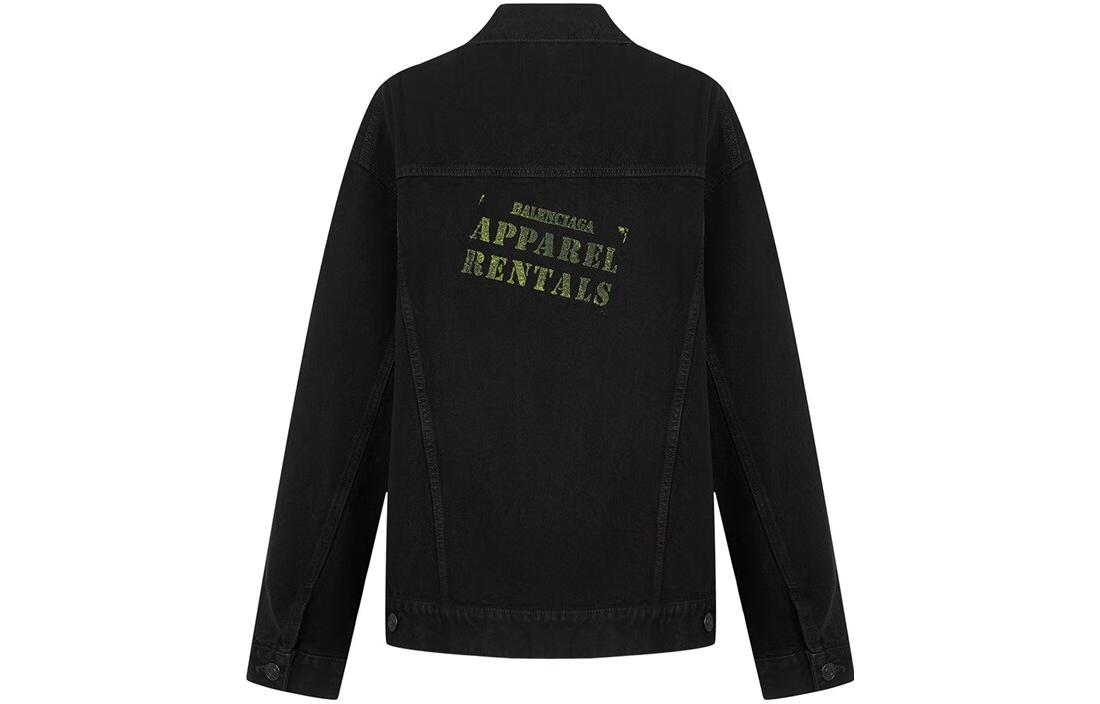 Lookbook (W) Balenciaga Jaket Denim Hitam dengan Cetakan Huruf Logo. 675206TEW050110