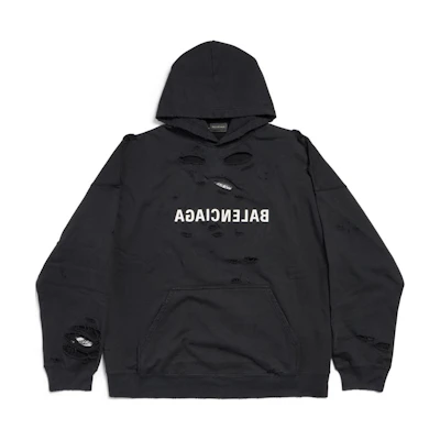 (Women) Balenciaga Black Distressed Letter Hoodie Long Sleeve Regular Fit 675003TQVP11569
