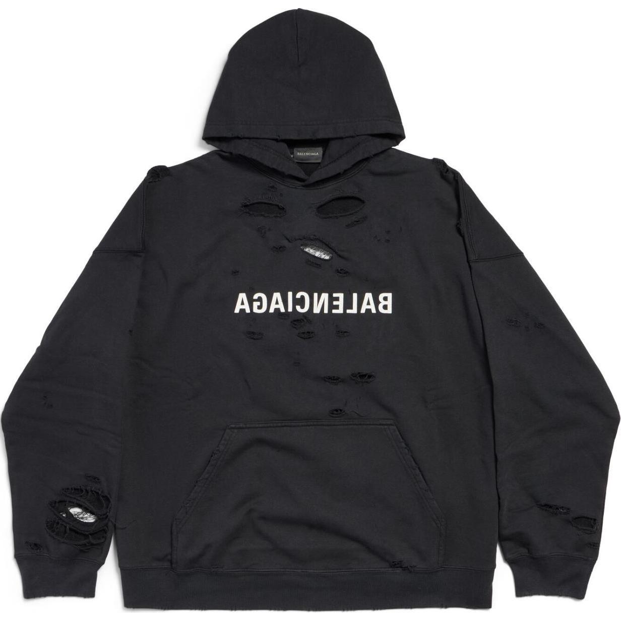 Order (W) 발렌시아가 블랙 디스트레스드 레터 후디 긴소매 레귤러핏 675003TQVP11569