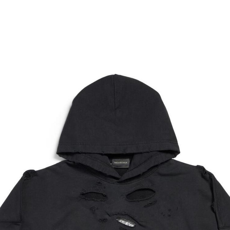 Shop (W) 발렌시아가 블랙 디스트레스드 레터 후디 긴소매 레귤러핏 675003TQVP11569