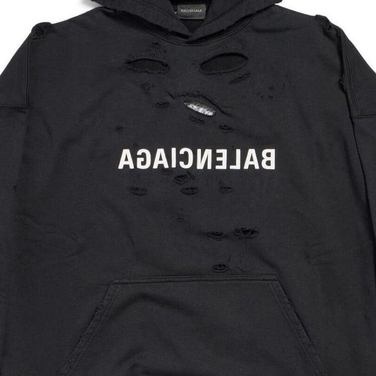 Purchase (W) 발렌시아가 블랙 디스트레스드 레터 후디 긴소매 레귤러핏 675003TQVP11569