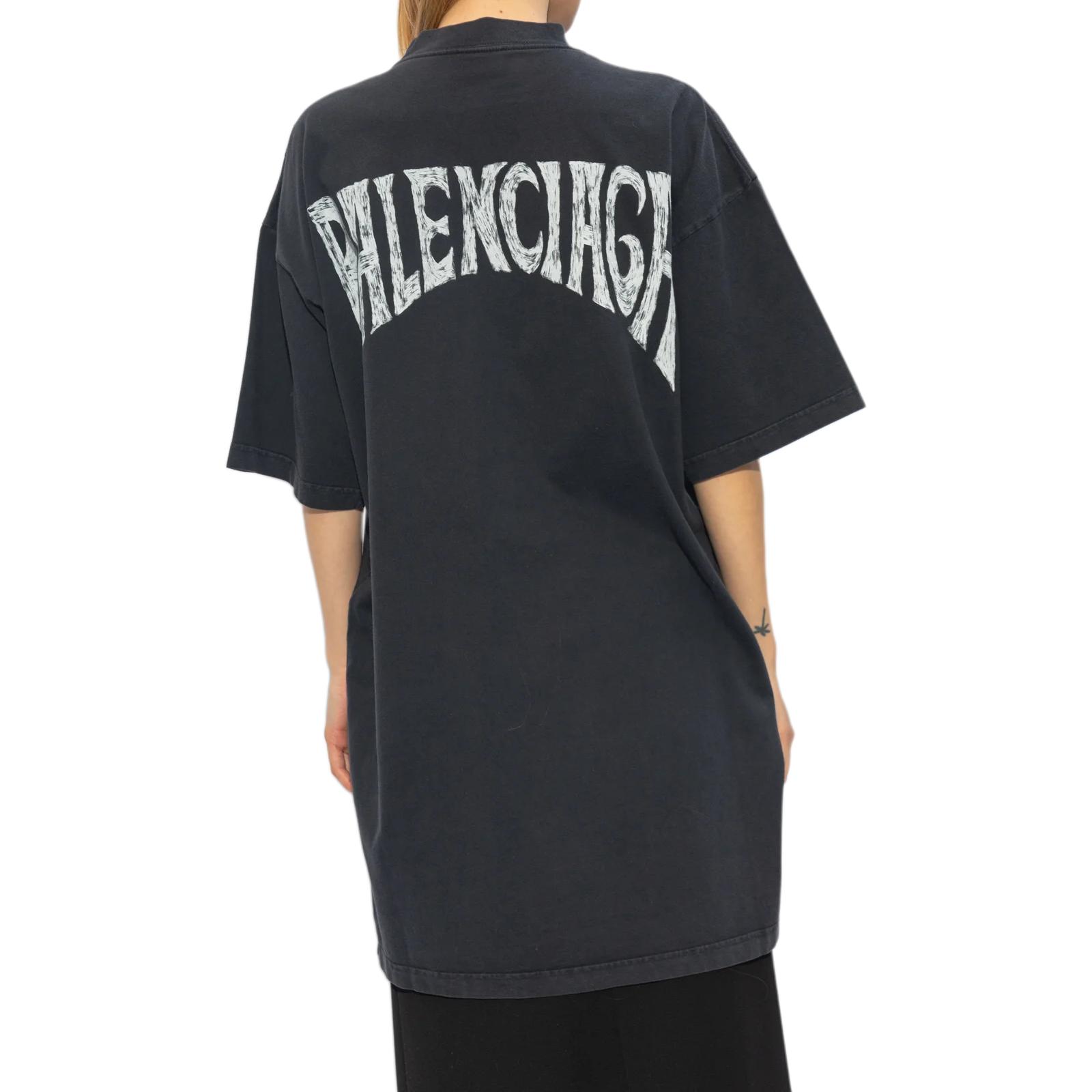 (Women) Balenciaga  Black Grey Logo Crew Neck T-Shirt Regular Fit. 739037TPVU4-1569 圖 4