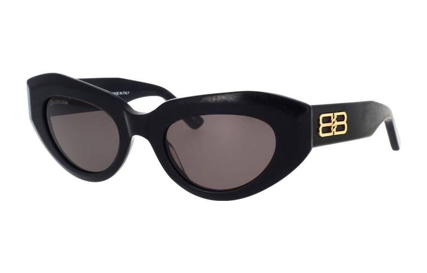 (Women) Balenciaga  Black Irregular Frame Sunglasses with Logo Temples. BB0236S001