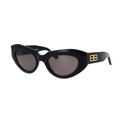 (Women) Balenciaga Black Irregular Frame Sunglasses with Logo Temples. BB0236S001