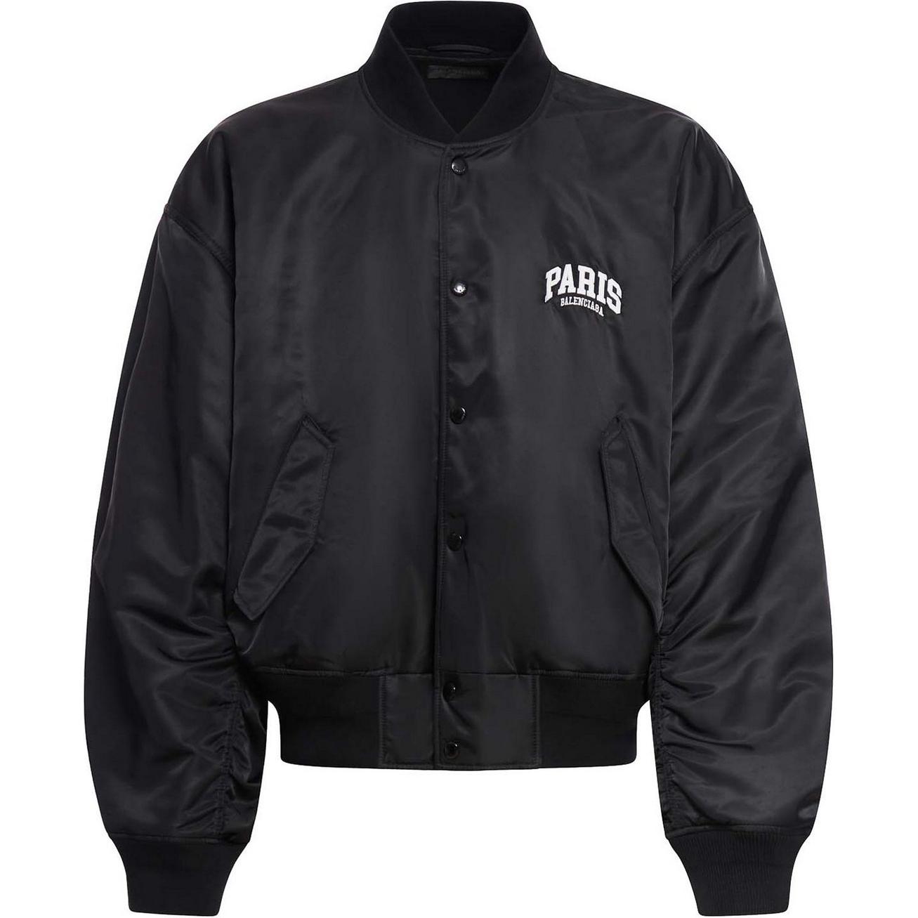 (Women) Balenciaga  Black Letter Print Baseball Collar Long Sleeve Jacket. 768924TNO271000