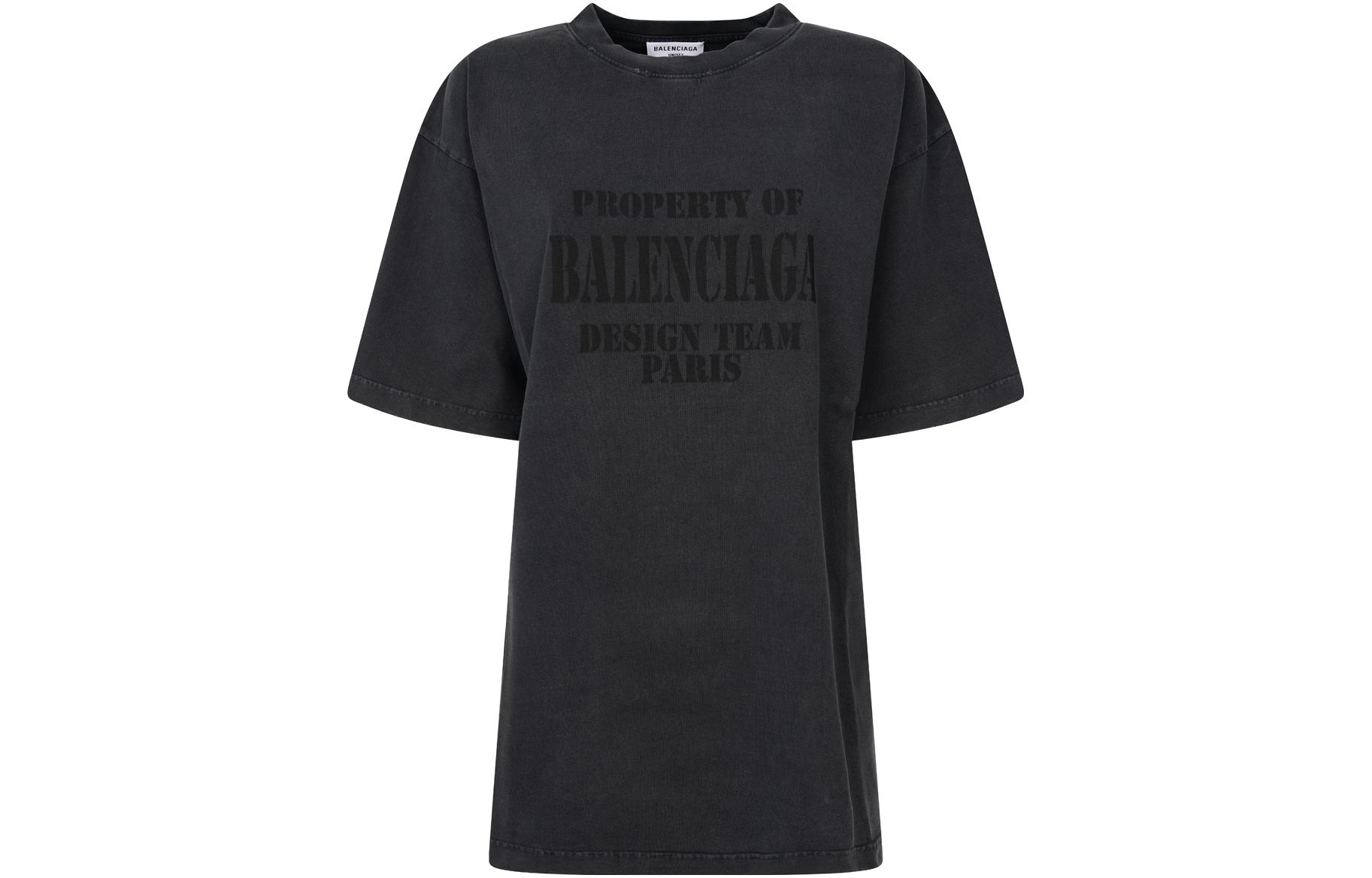 (Women) Balenciaga  Black Letter Print Crewneck T-Shirt. 641655TMVH81055